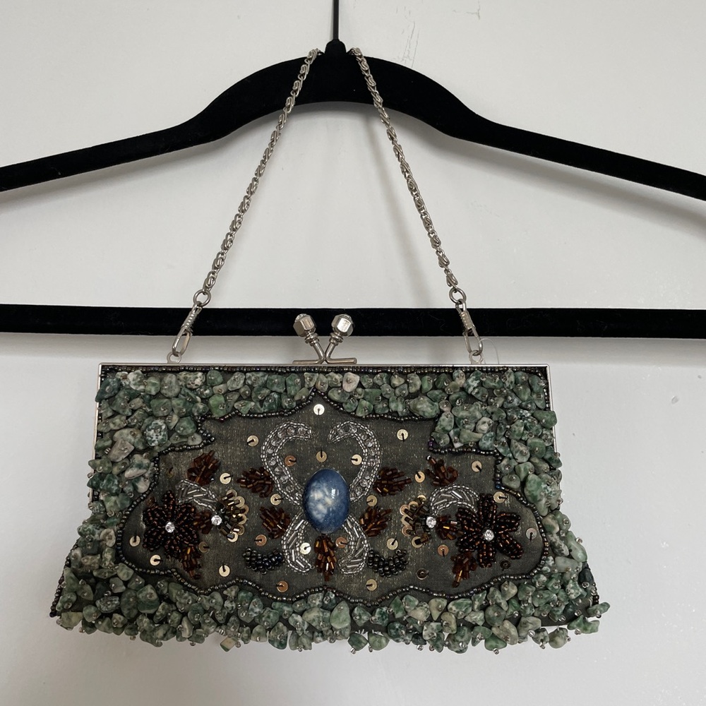 green beaded bag